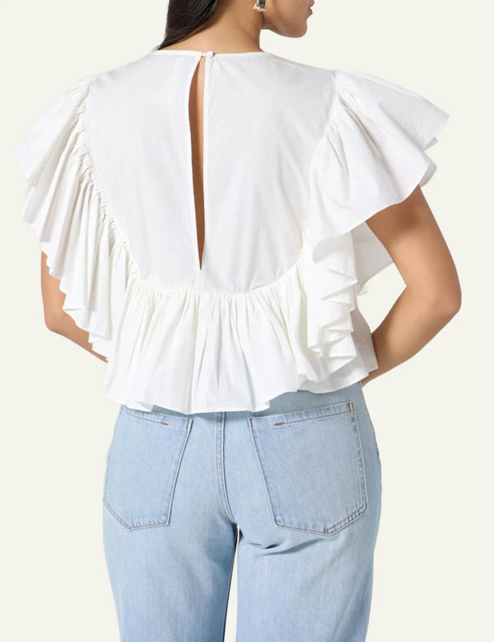 Scarlet Poppies Tommie top white smocked ruffle sleeves back view