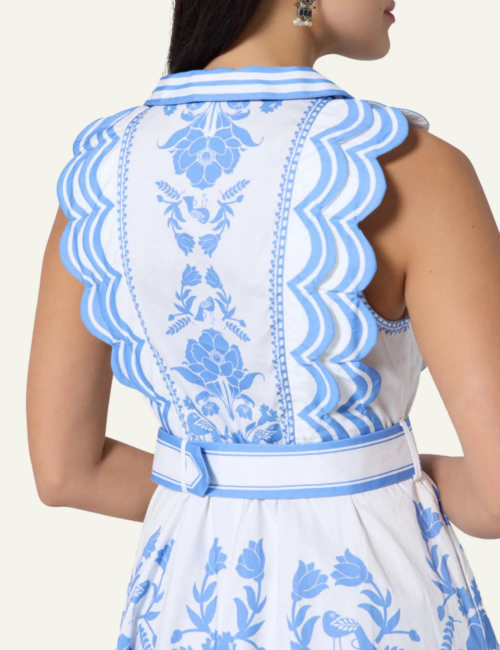 Scarlet Poppies Vixeen dress blue white floral belted back detail view