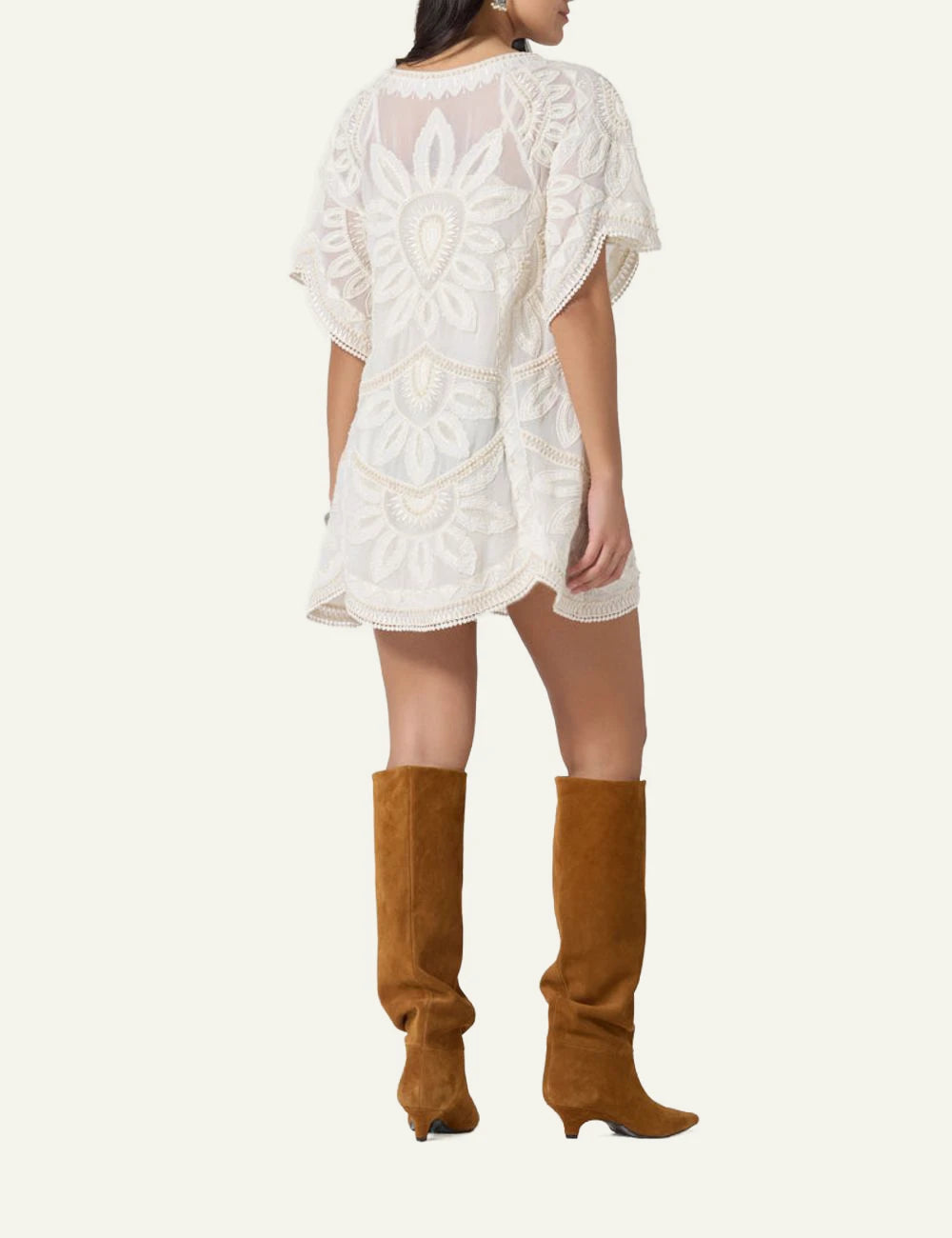 Scarlet Poppies Ulay dress white embroidered mini dress V neck back view