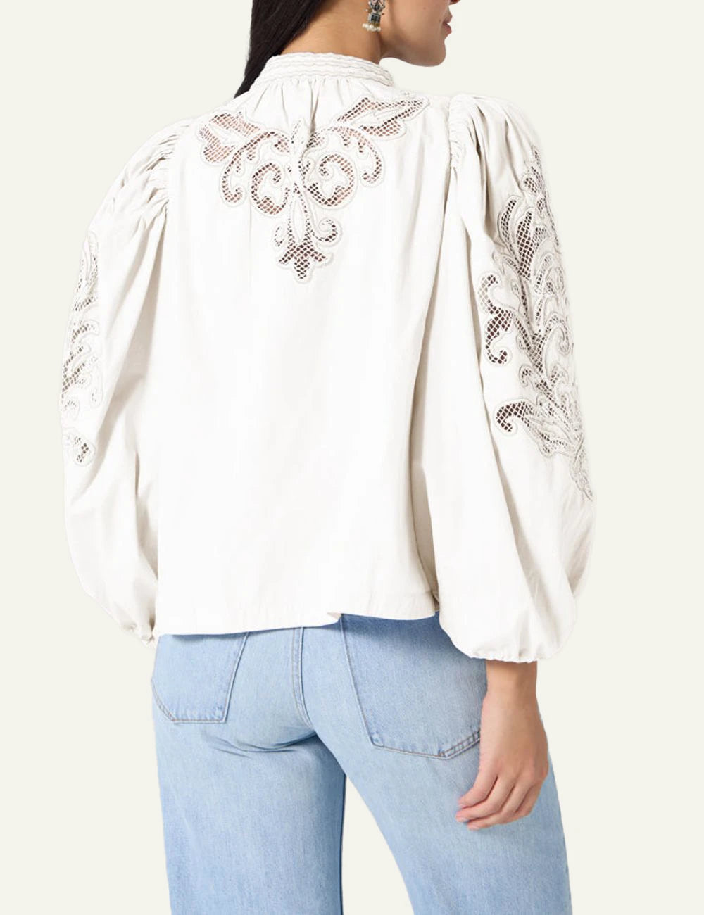 Scarlet Poppies Vesma top white blouse cotton poplin embroidery back view