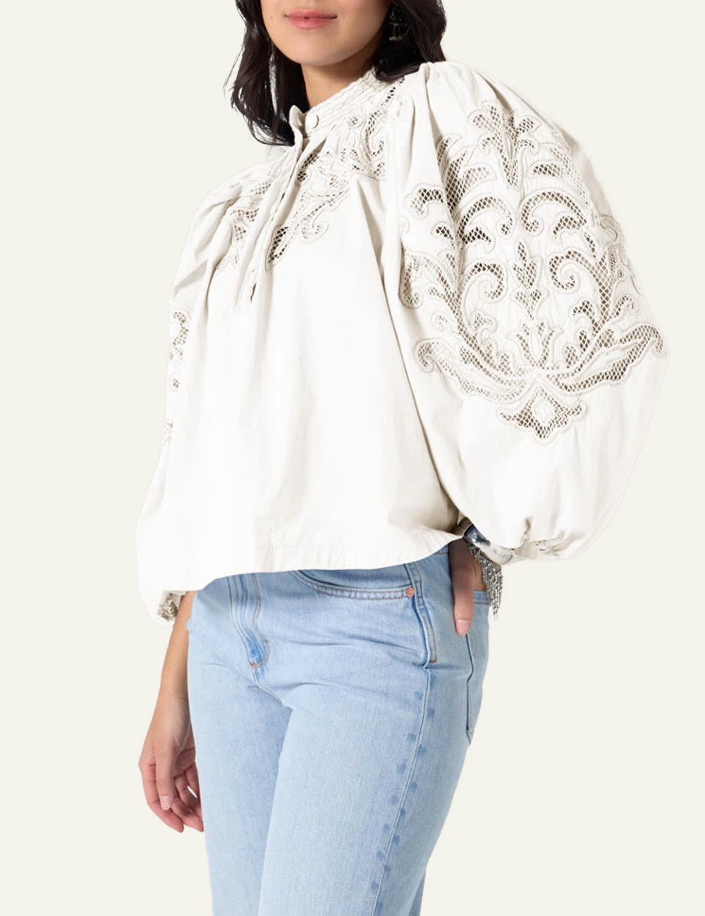 Scarlet Poppies Vesma top white blouse cotton poplin embroidery side view