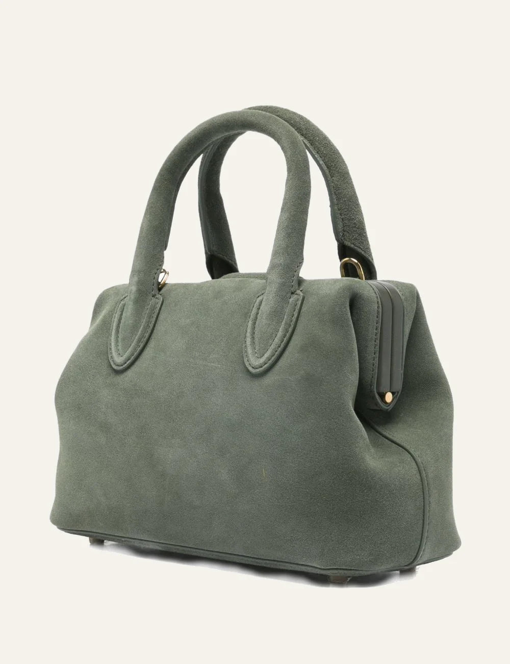 Schell Doctor green suede small tote bag back view structured design