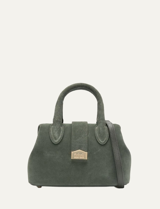 Schell Doctor green suede small tote bag front view gold logo