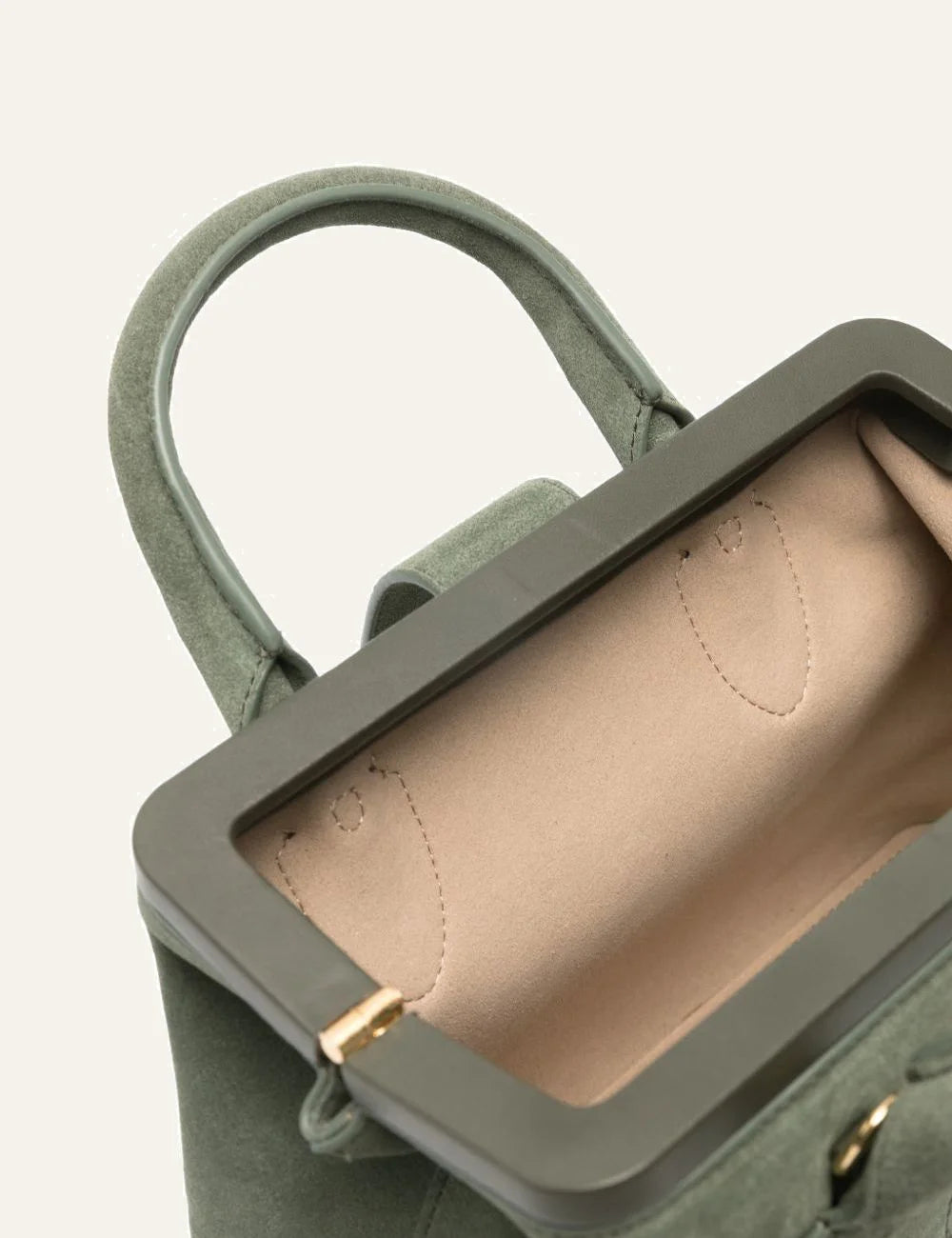 Schell Doctor green suede small tote bag open view microsuede interior