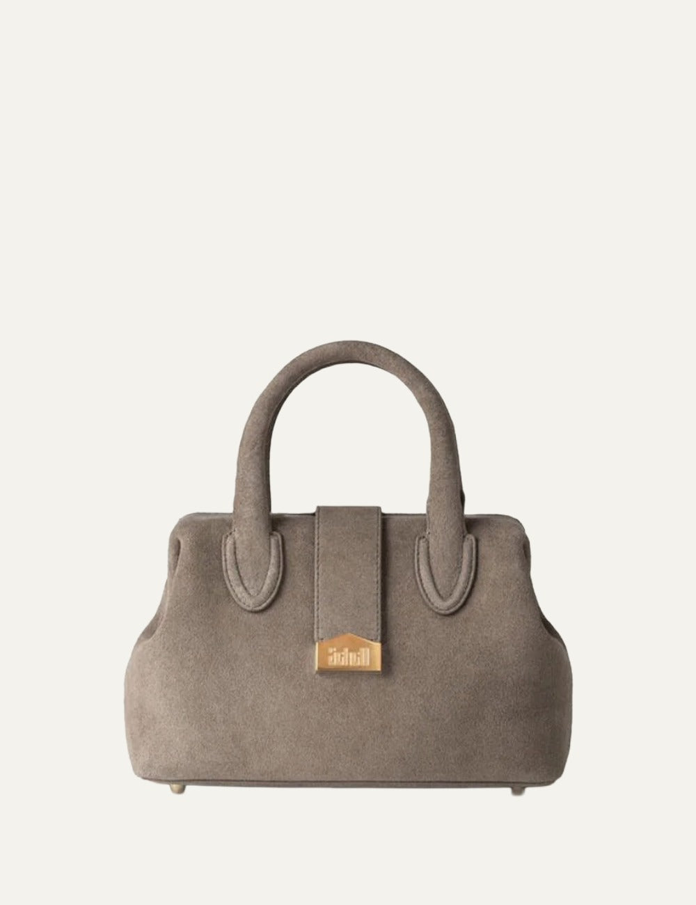schell doctor taupe suede bag front view