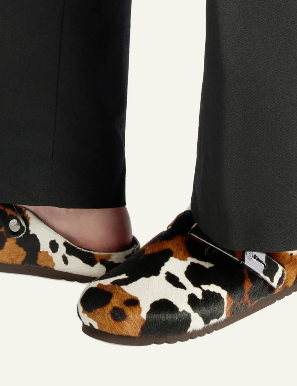 Scholl Grace pony animal print mules cow pattern side model view