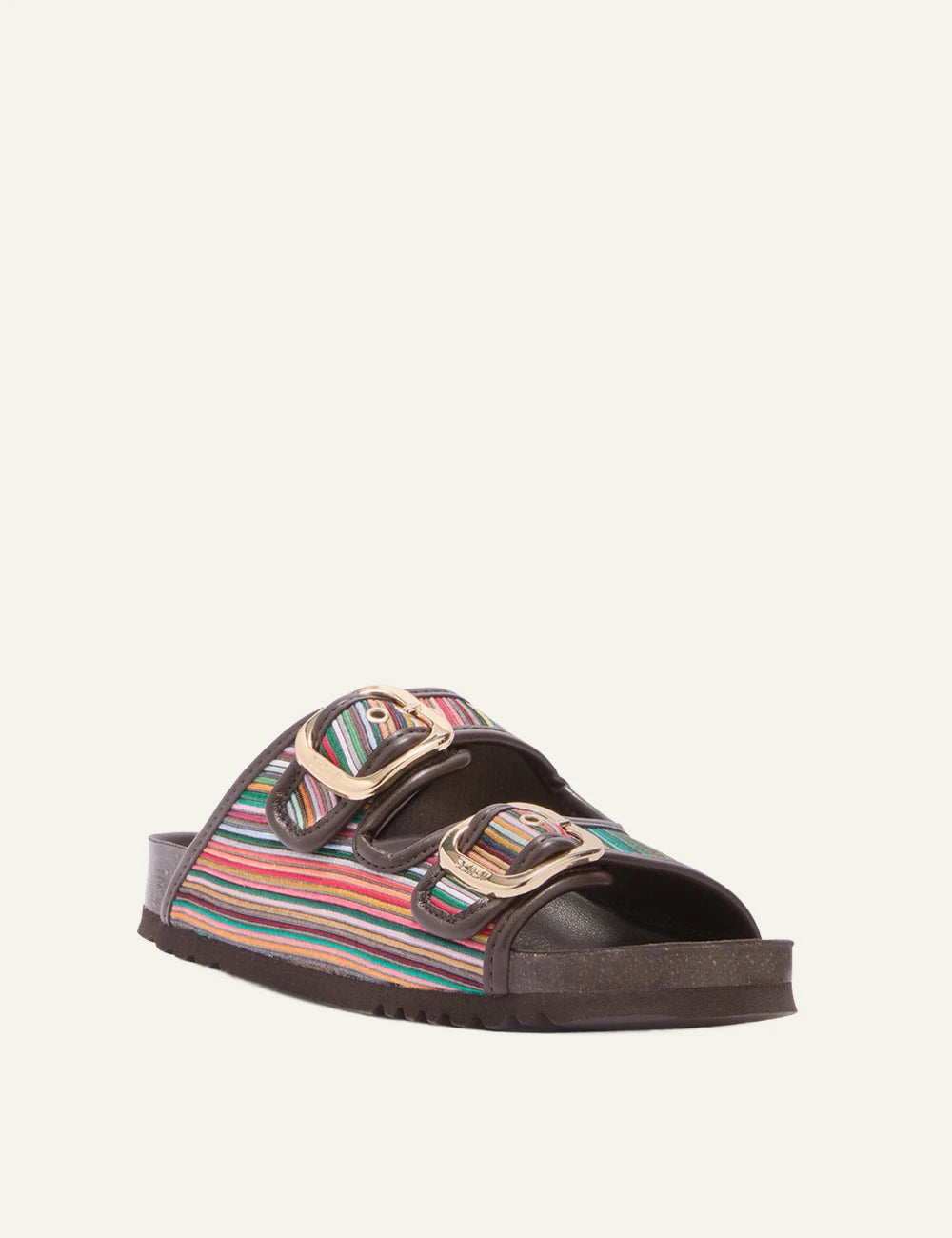Scholl Noelle multicolor striped sandals brown angled view