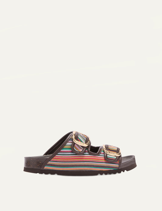 Scholl Noelle multicolor striped sandals brown side view