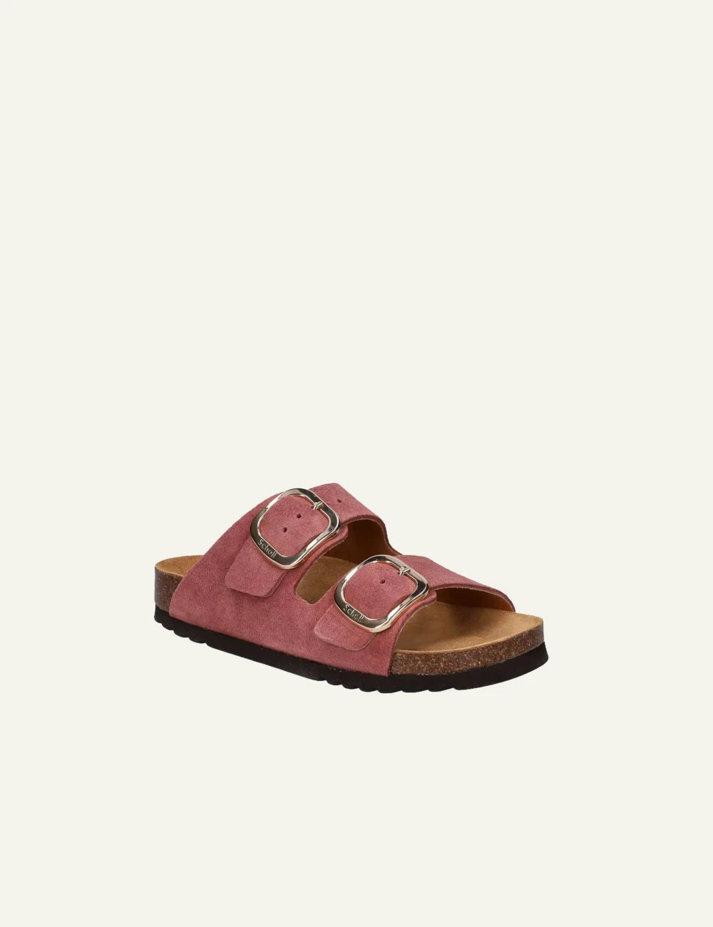 Scholl Noelle suede double strap sandals brick red angled view