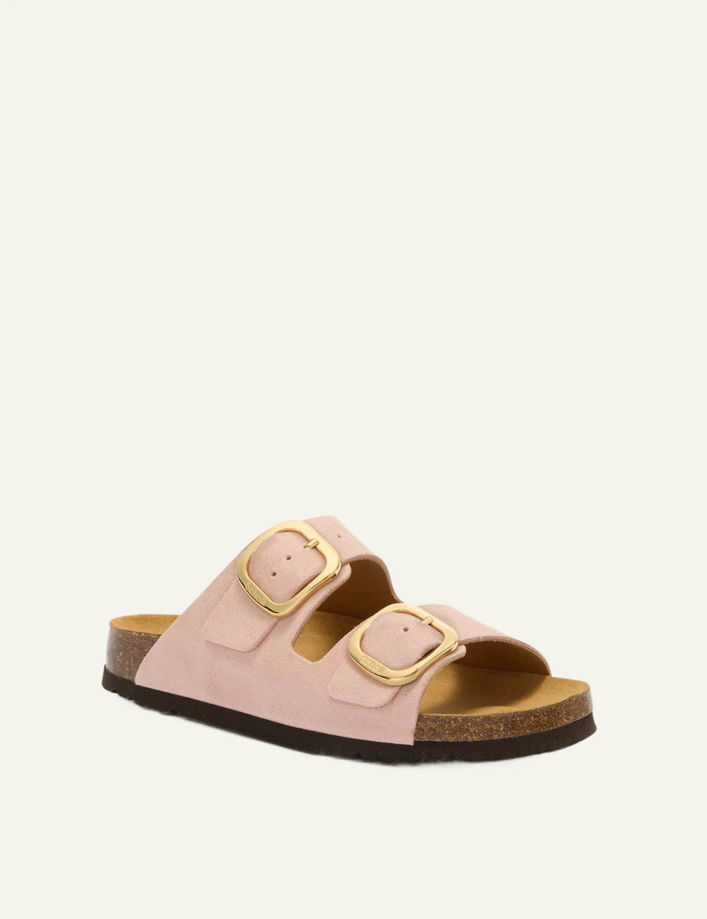 Scholl Noelle suede double strap sandals pink angled view