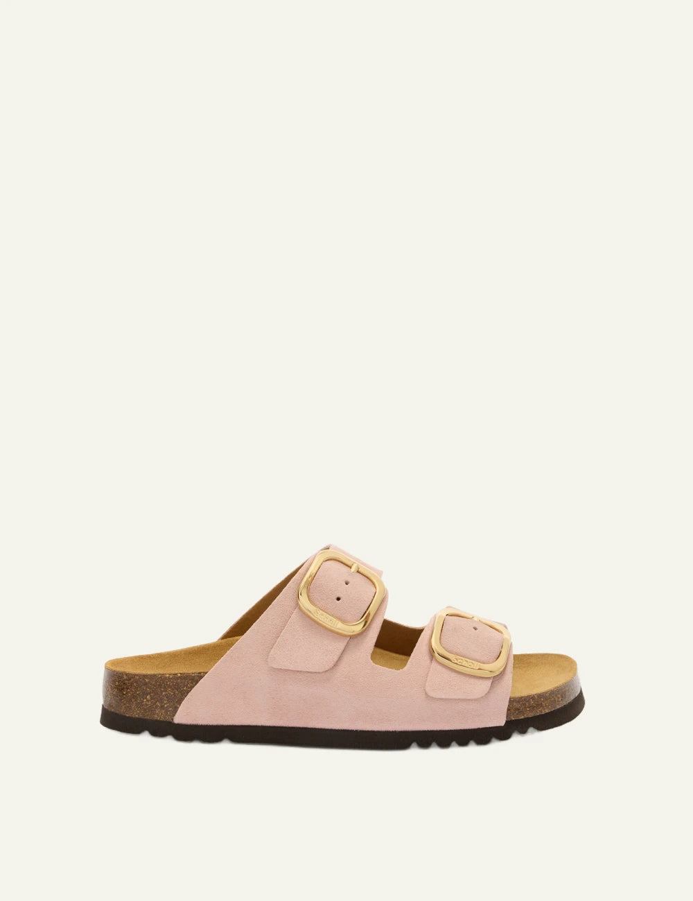 Scholl Noelle suede double strap sandals pink side view