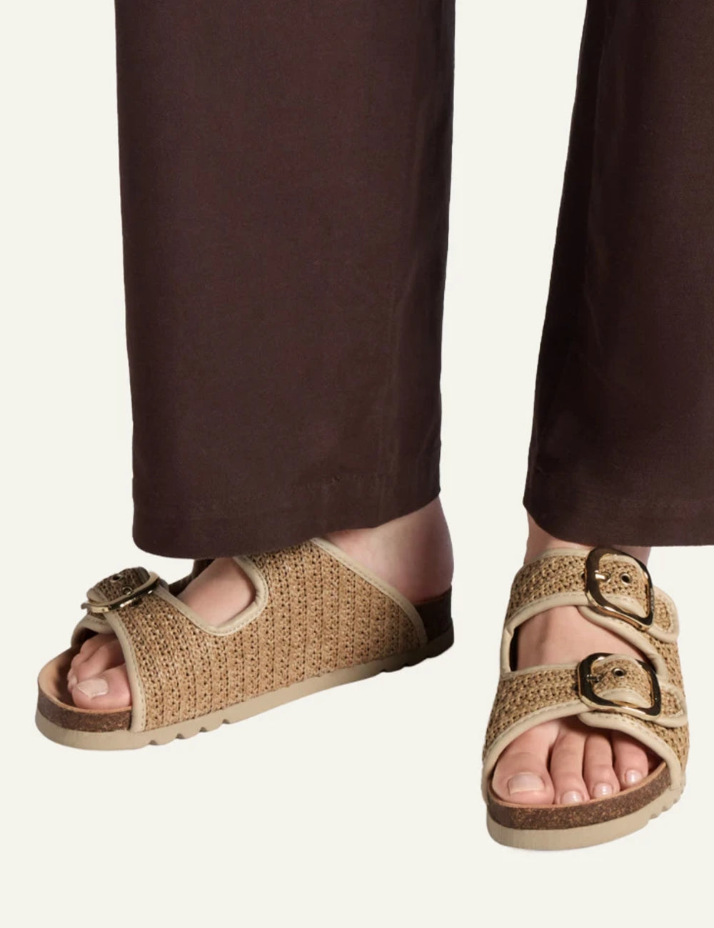 Scholl Noelle raffia double strap sandals beige top view