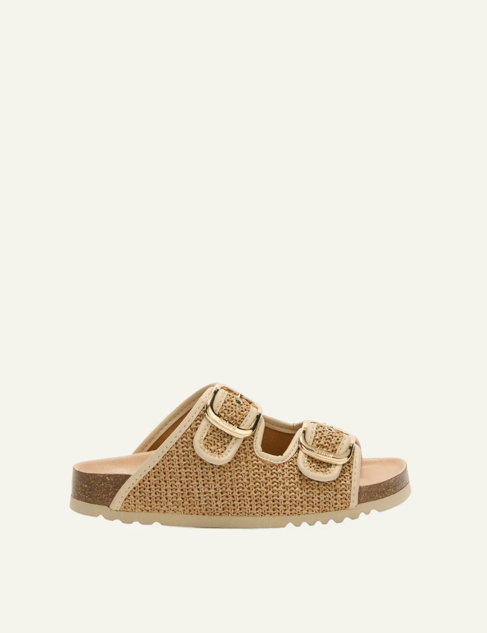 Scholl Noelle raffia double strap sandals beige side view