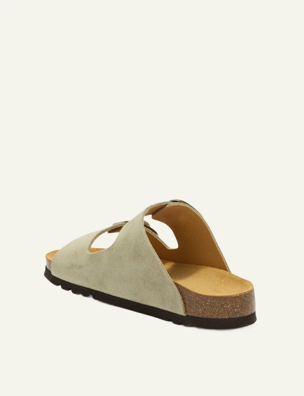 Scholl Noelle suede double strap sandals sage green back view