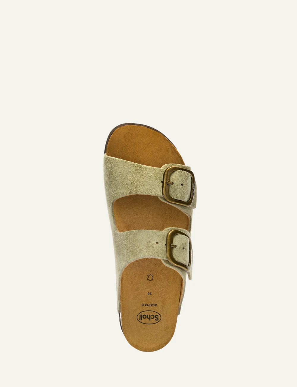 Scholl Noelle suede double strap sandals sage green top view