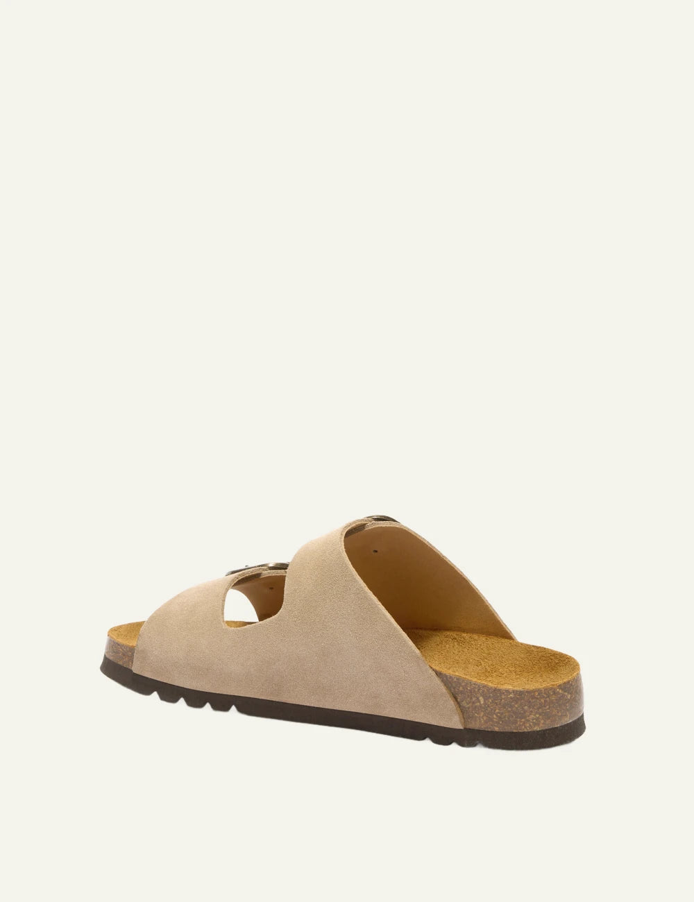 Scholl Noelle suede double strap sandals dark beige back view