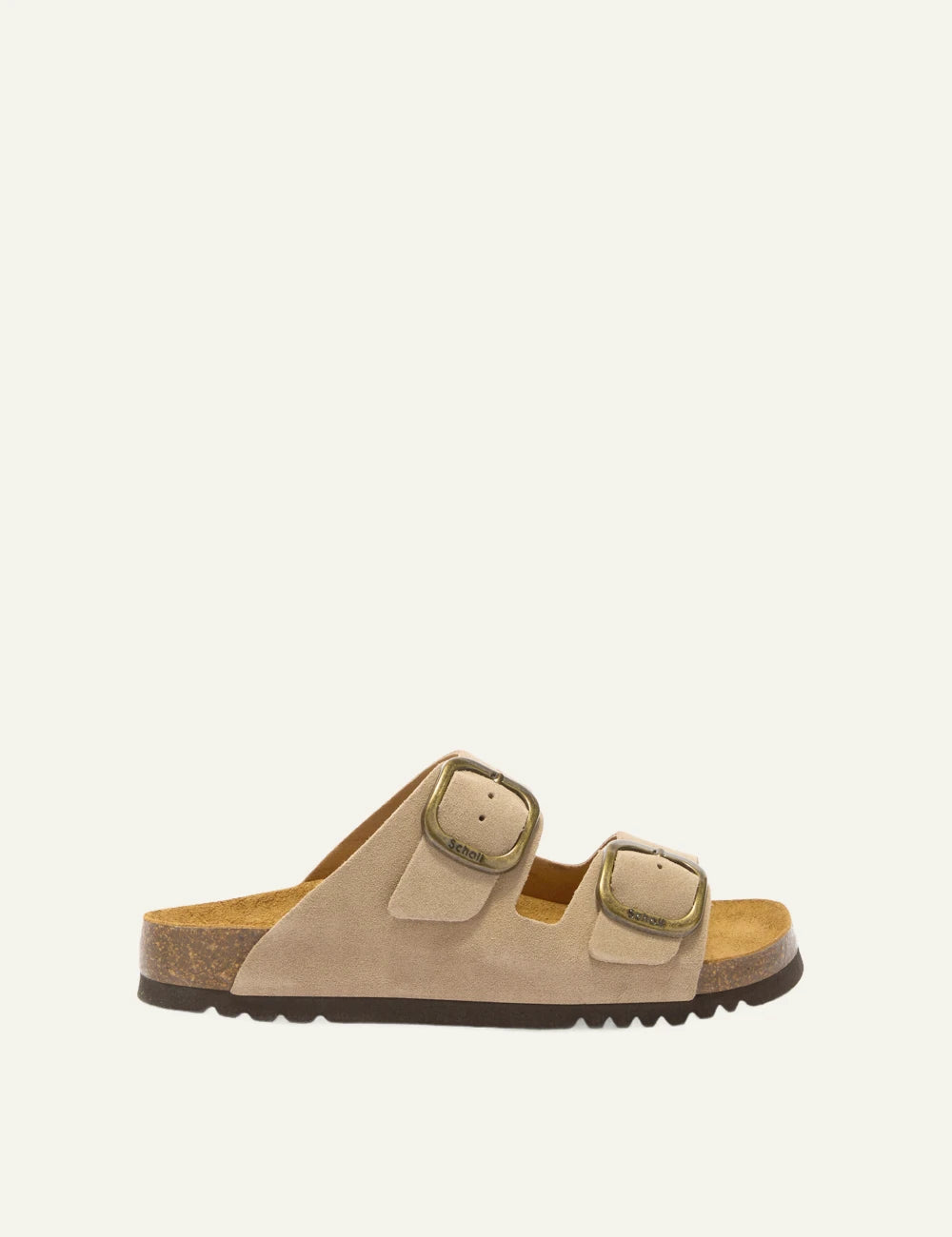 Scholl Noelle suede double strap sandals dark beige side view