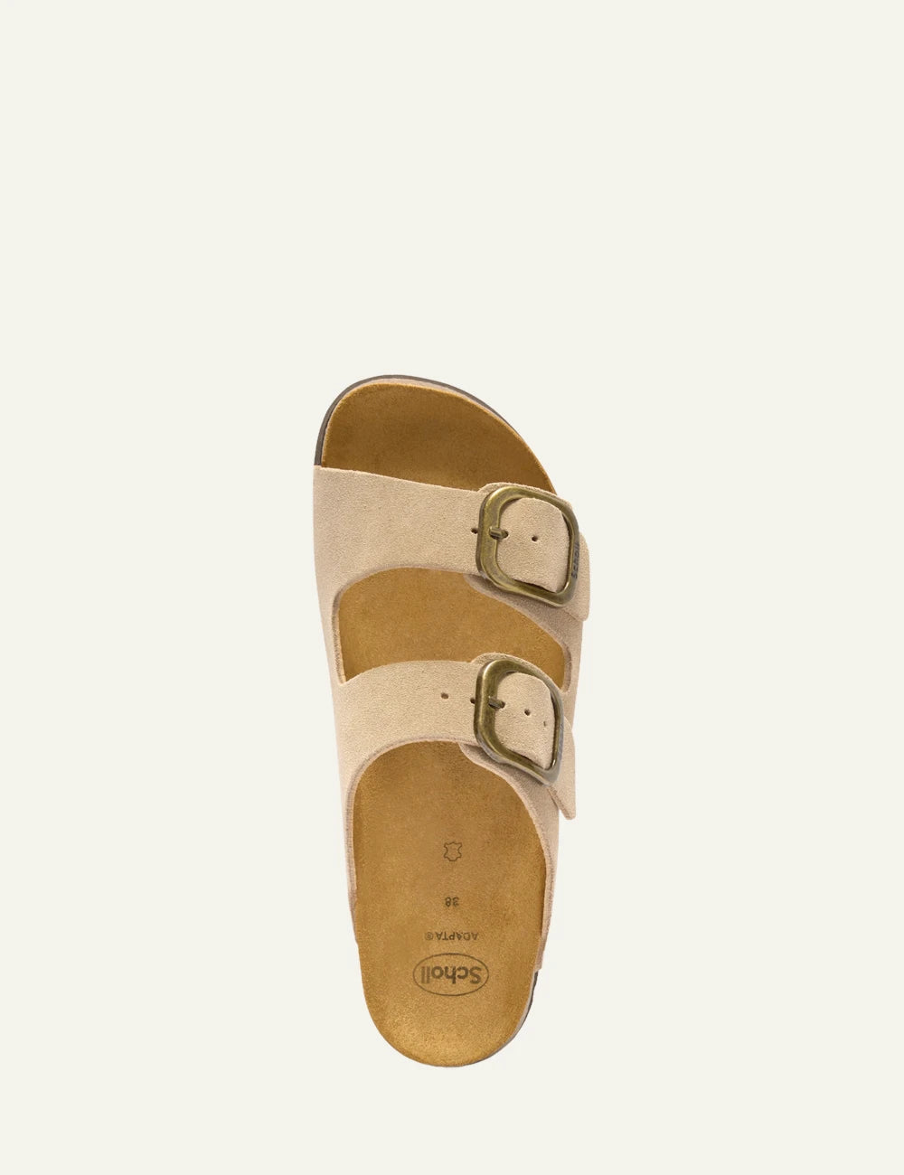 Scholl Noelle suede double strap sandals dark beige top view