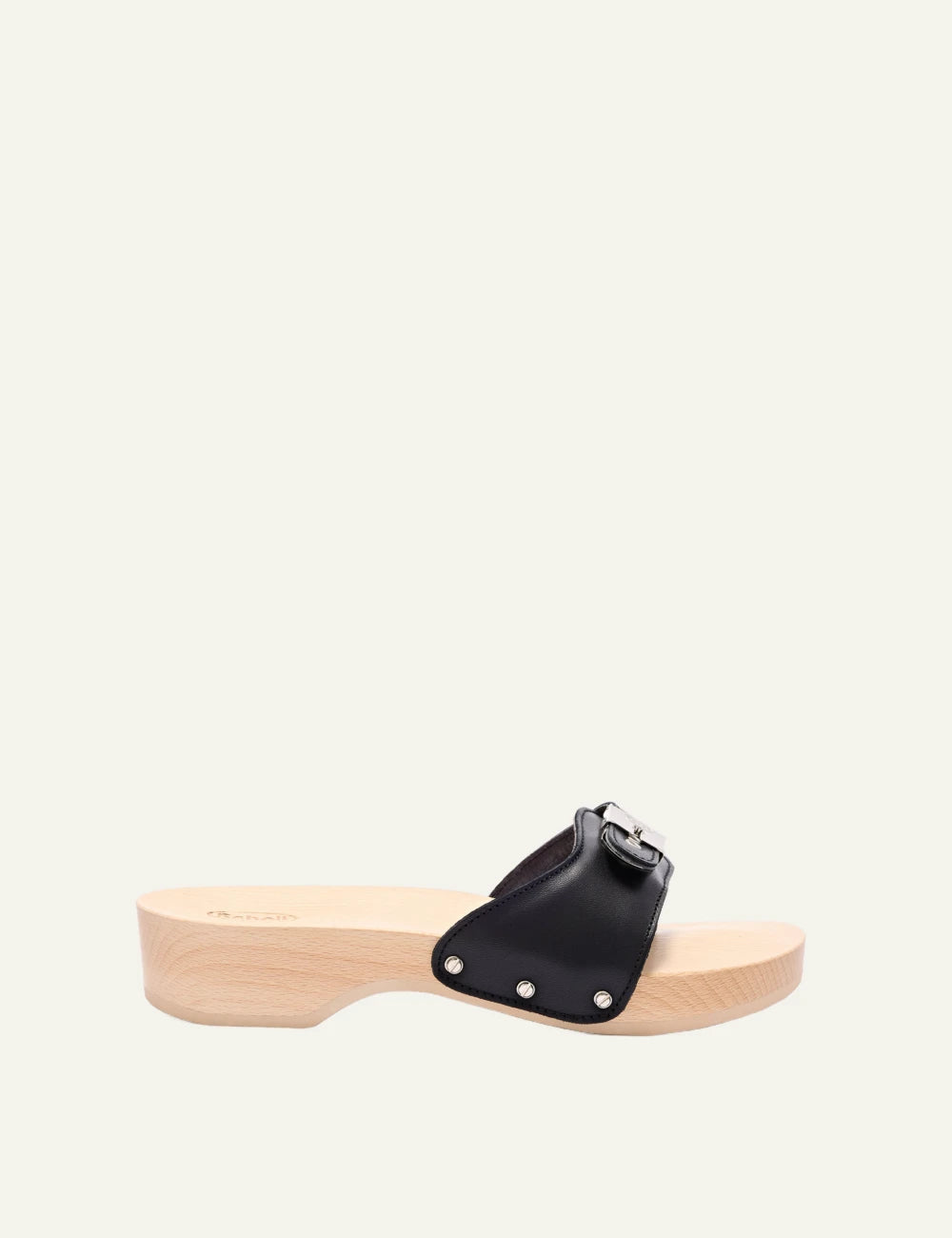 Scholl Pescura Heel black mule side view