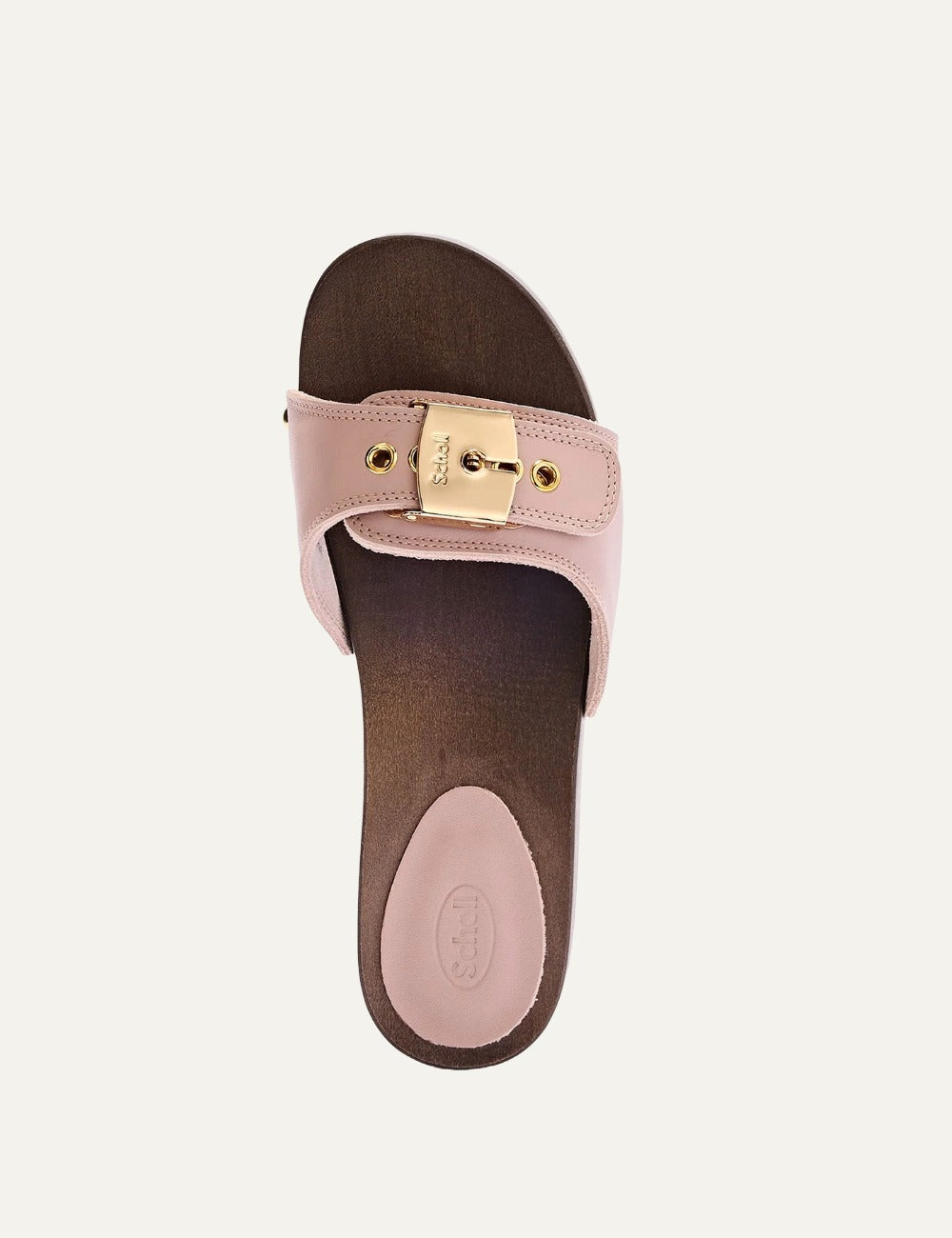 Scholl Pescura Heel SR antique pink wooden sandal top view