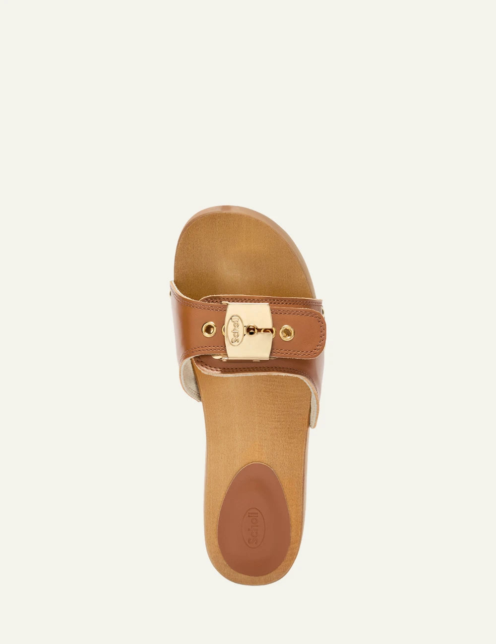 Scholl Pescura Heel SR cognac mule top view