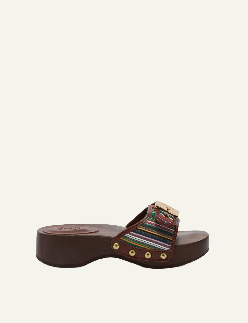 Scholl Pescura Heel SR striped multicolor mules side view