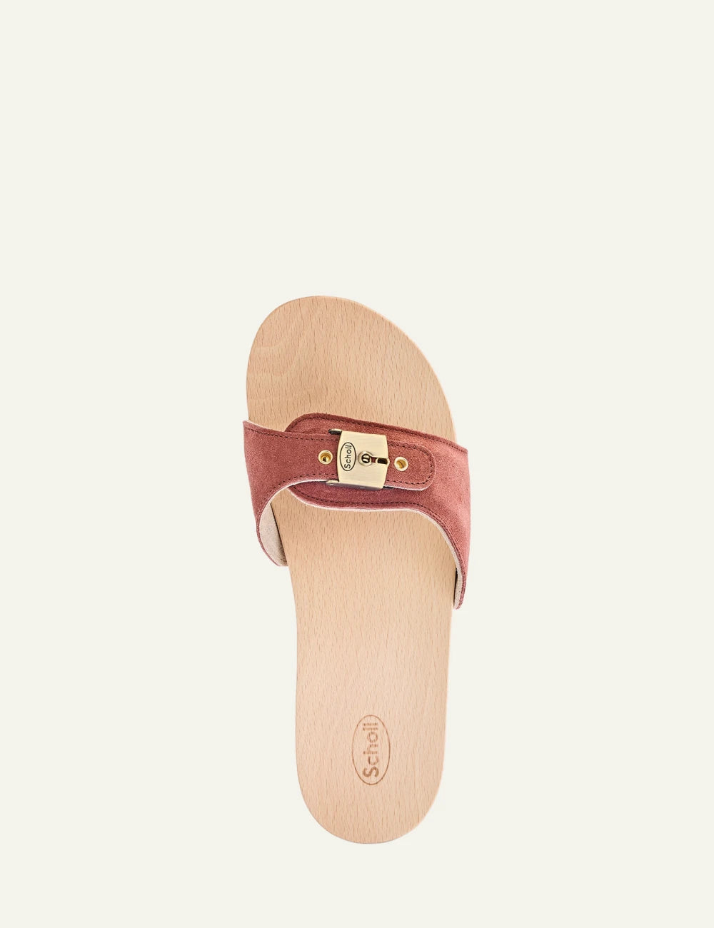 Scholl Pescura Heel suede brick red mules top view
