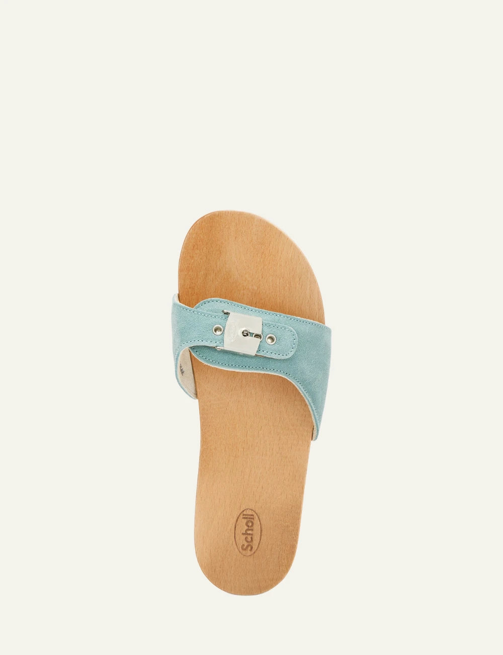 Scholl Pescura Heel suede denim blue mules top view