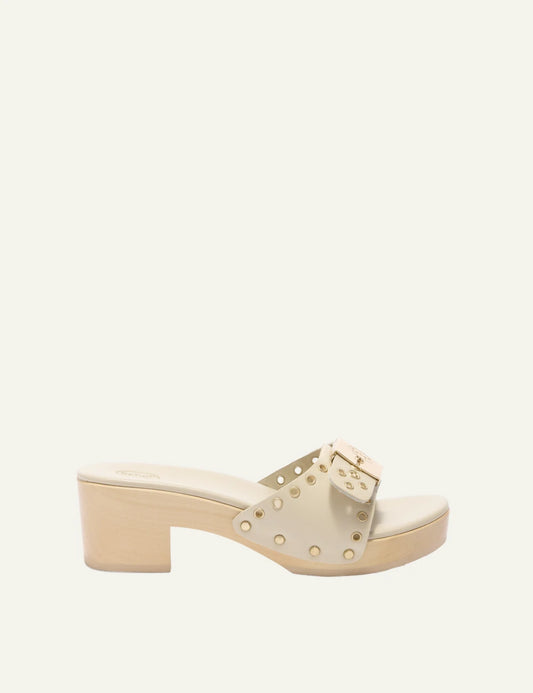 Scholl Pescura Ibiza ring off white leather mules side view