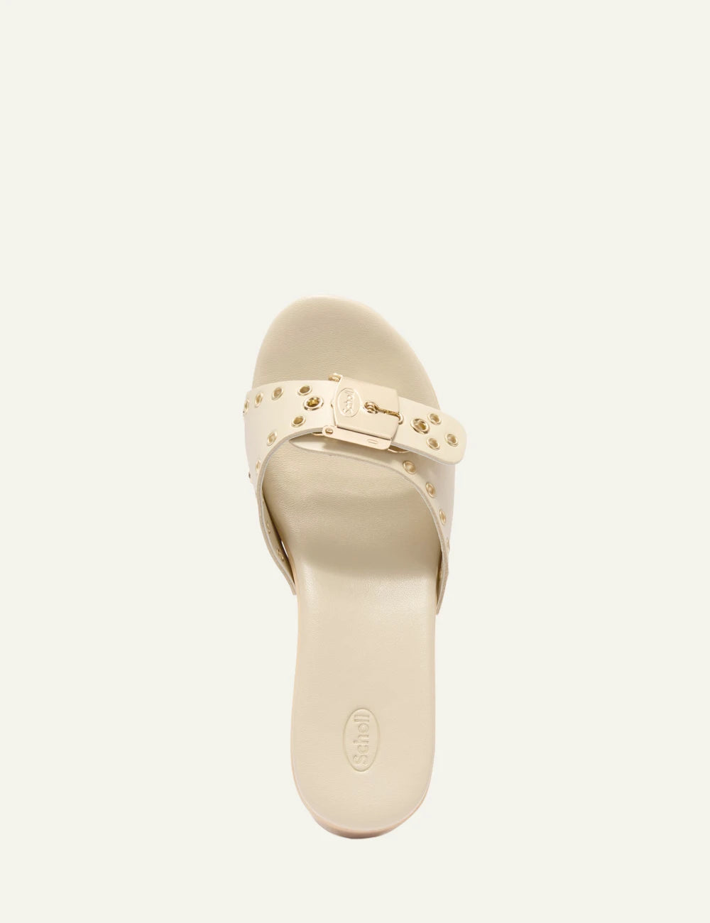 Scholl Pescura Ibiza ring off white leather mules top view