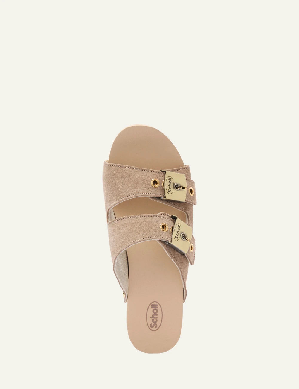 Scholl Pescura Ibiza suede double strap mules dark beige top view