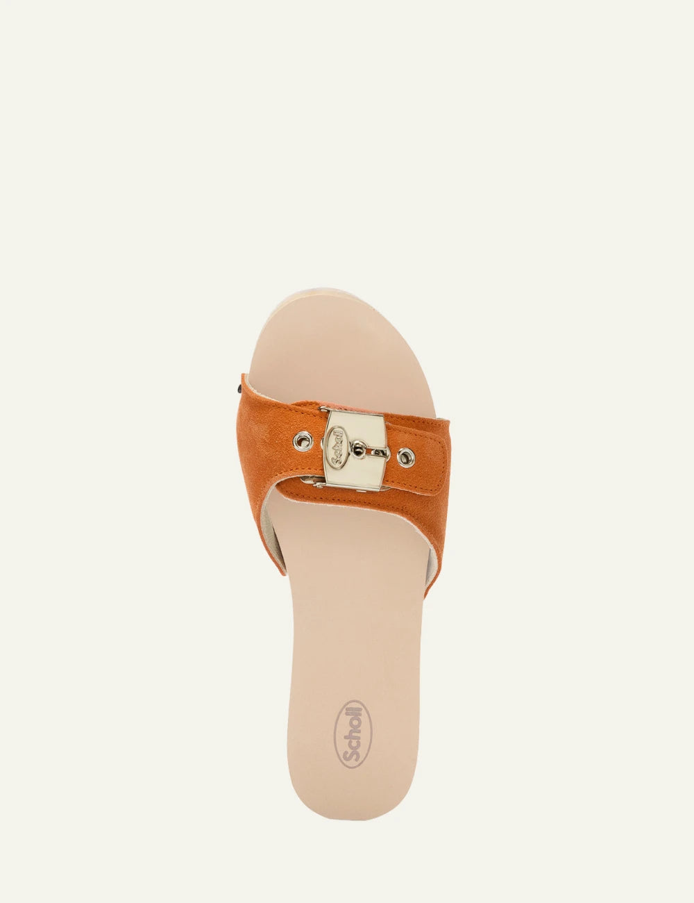 Scholl Pescura Ibiza clog orange suede top view