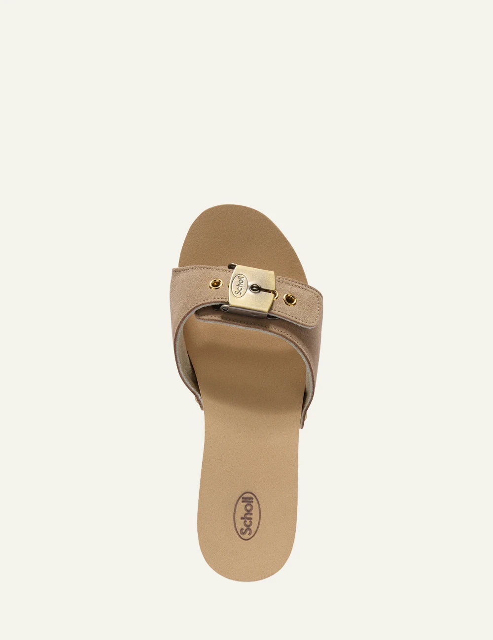 Scholl Pescura Ibiza mules suede dark beige top view