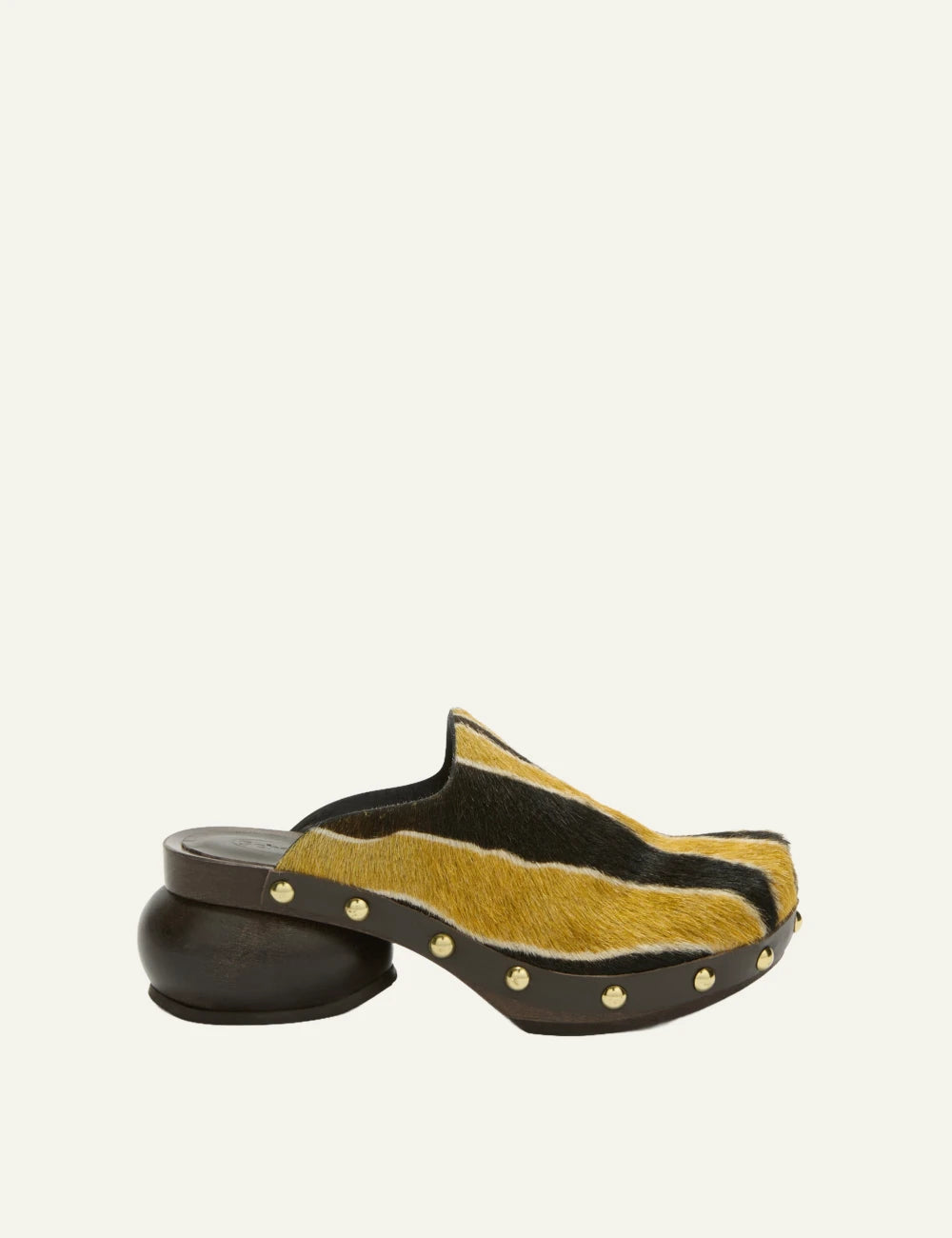 Scholl Pescura Jolene pony hair mule brown lime side view