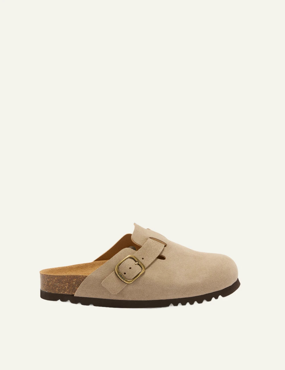Scholl suede mule dark beige side view