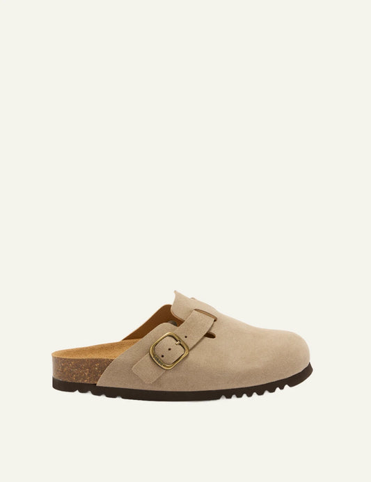 Scholl suede mule dark beige side view