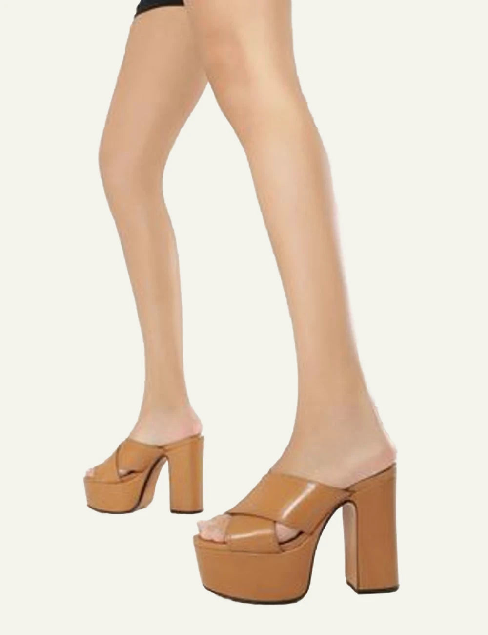 Schutz brown leather platform mule sandal with block heel side model view