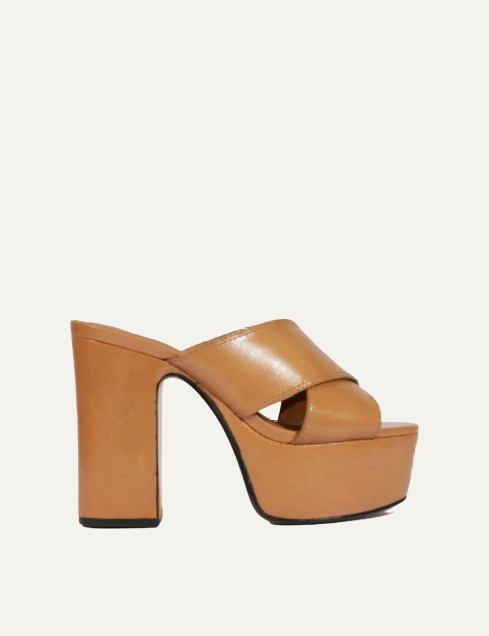 Schutz brown leather platform mule sandal with block heel side view