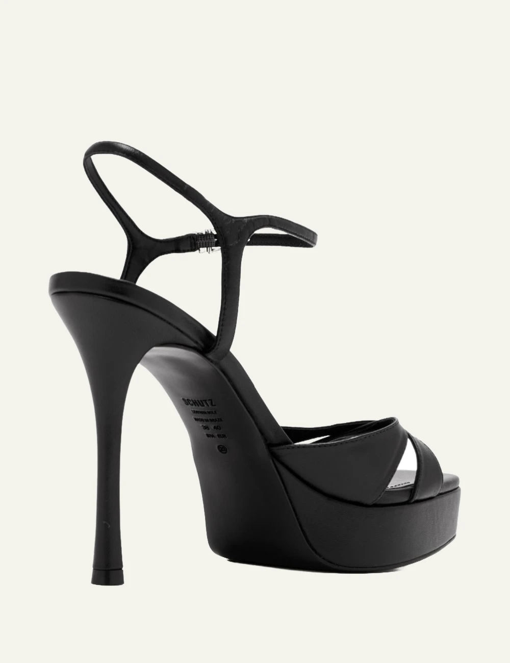 Schutz Maxine black leather platform stiletto sandal with ankle strap back view