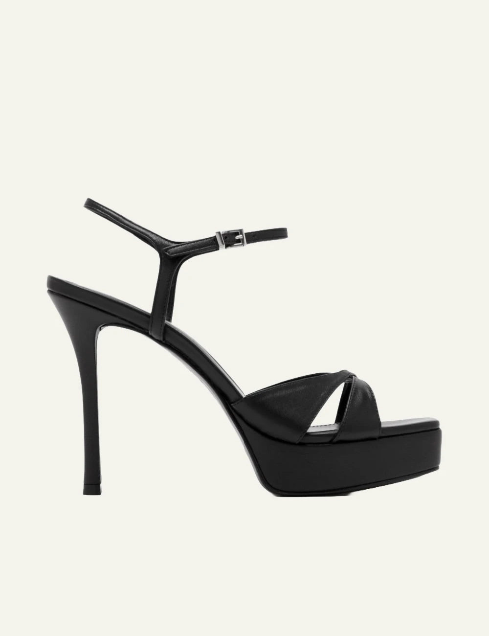 Schutz Maxine black leather platform stiletto sandal with ankle strap side view