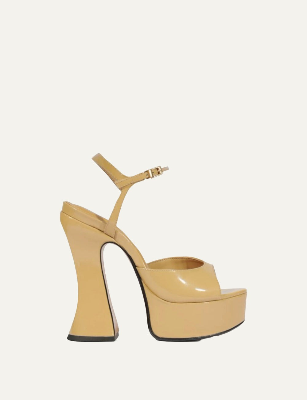 Schutz meia pata sandal beige patent leather hourglass heel side view