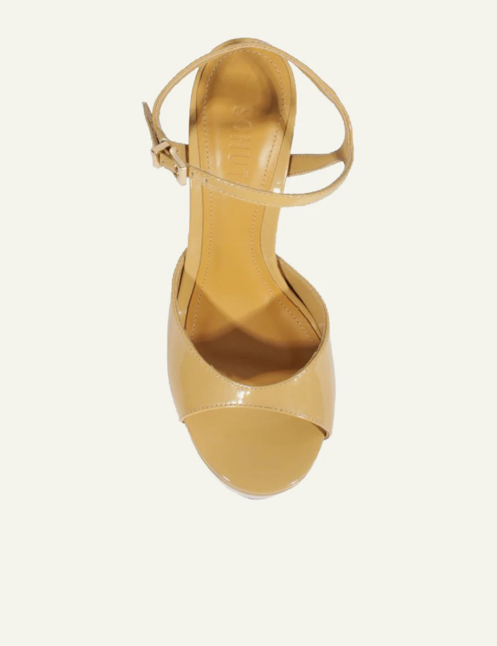 Schutz meia pata sandal beige patent leather hourglass heel top view