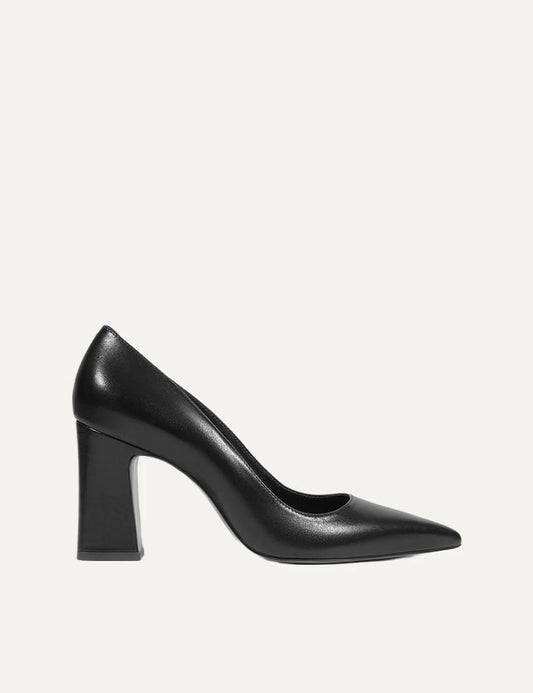 Schutz Women’s Black Leather Block-Heel Pumps side view