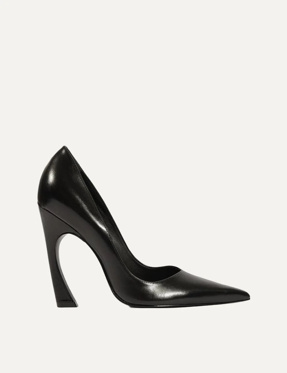 Schutz Women’s Black Leather Curved High-Heel Pumps side view