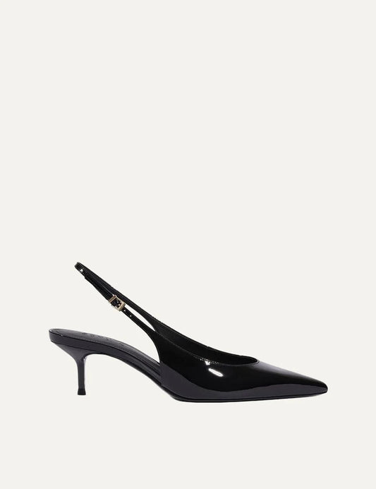 Schutz Women’s Black Leather Slingback Kitten-Heel Pumps side view