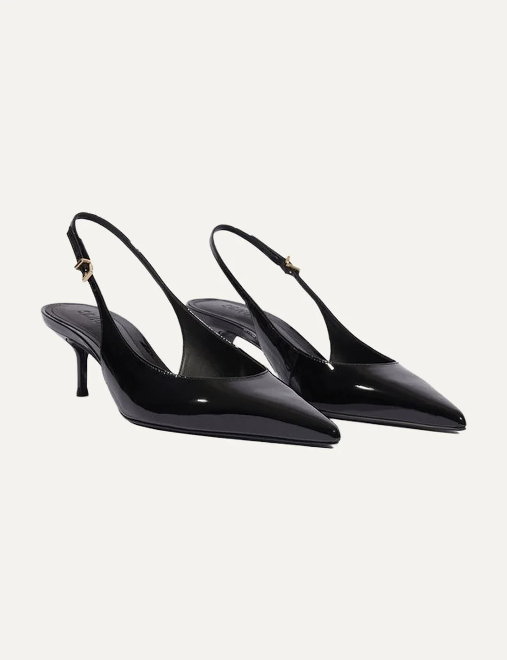 Schutz Women’s Black Leather Slingback Kitten-Heel Pumps pair front angle