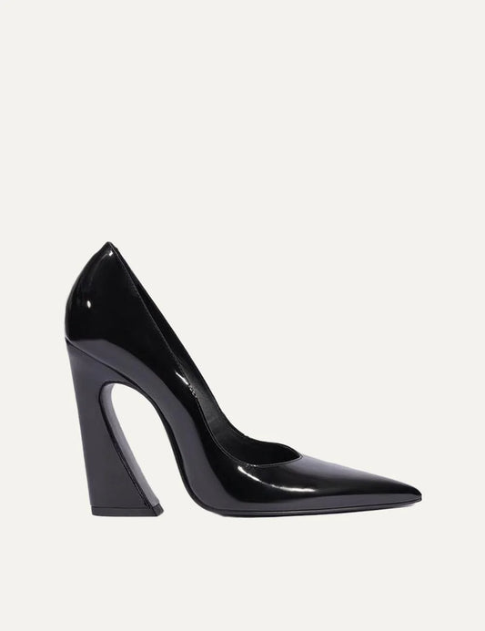  Schutz Women’s Black Patent Leather Curved High-Heel Pumps side view