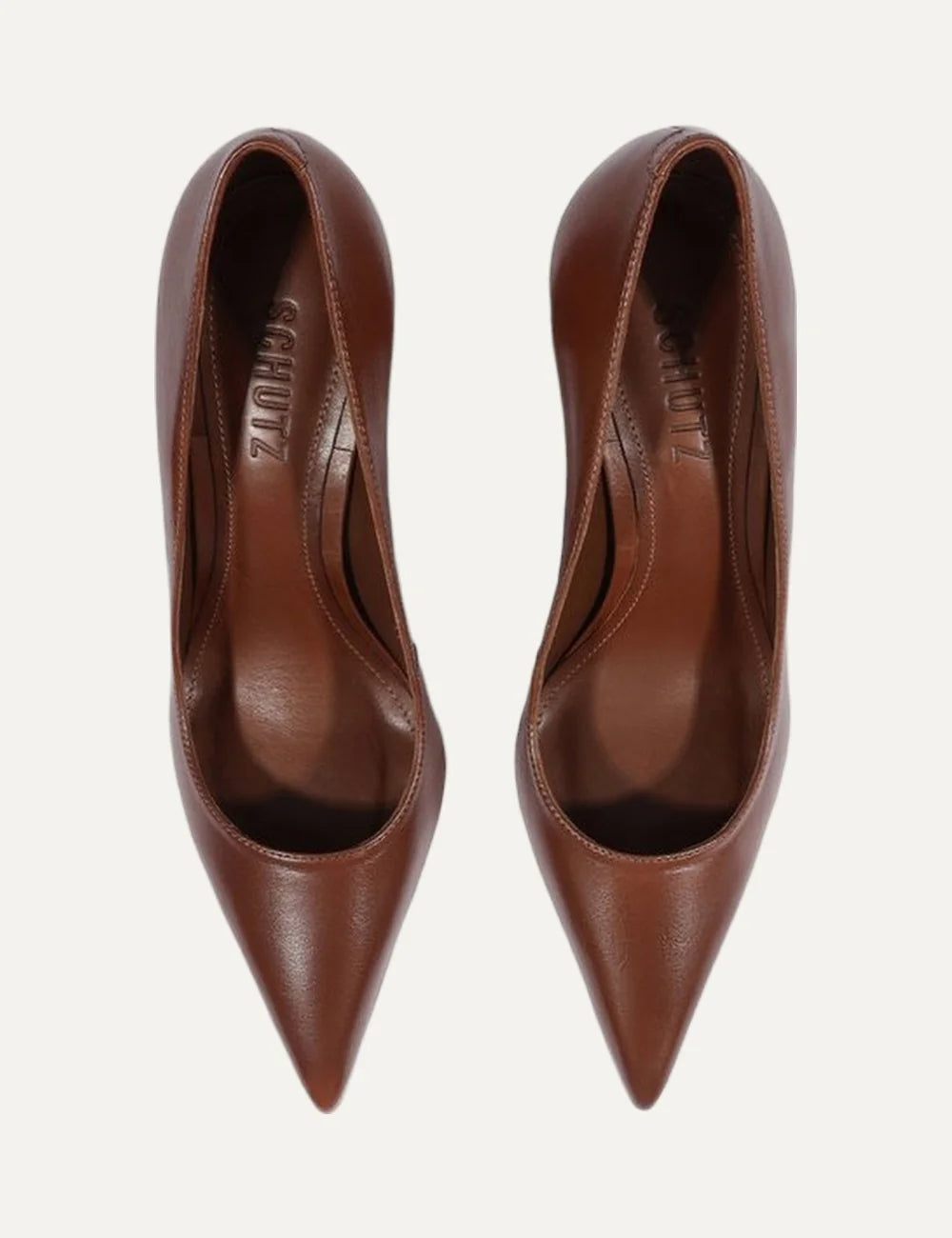 Schutz Women’s Brown Leather Block-Heel Pumps top view
