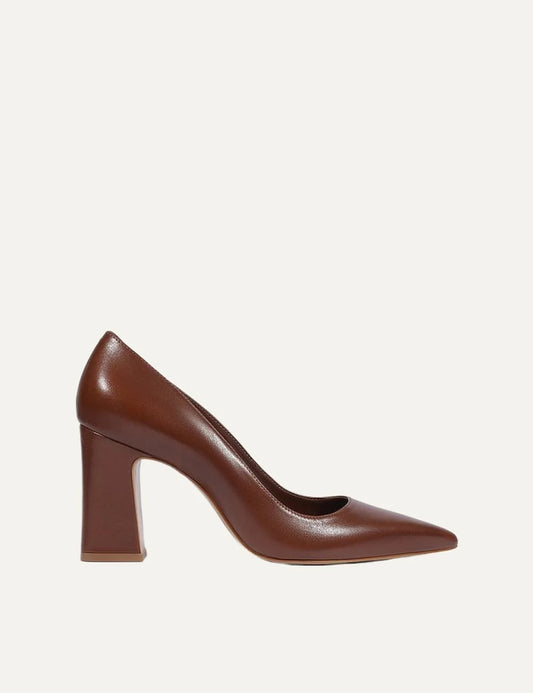 Schutz Women’s Brown Leather Block-Heel Pumps side view