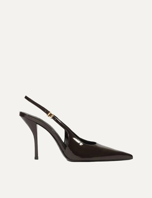 Schutz Women’s Dark Brown Leather Slingback Pumps side view